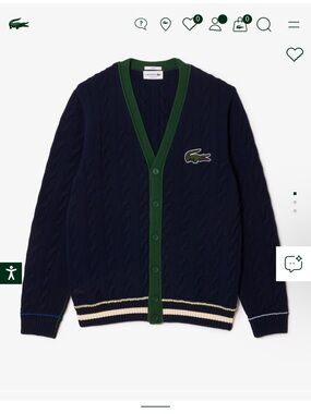 Lacoste Unisex Navy Blue Cable-Knit V-Neck Cardigan Size S